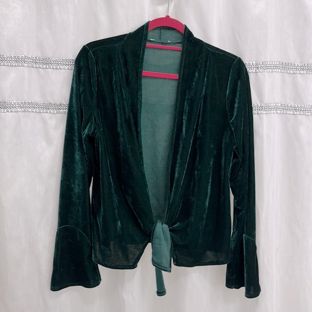 Forest green velvet light weight tye front layer